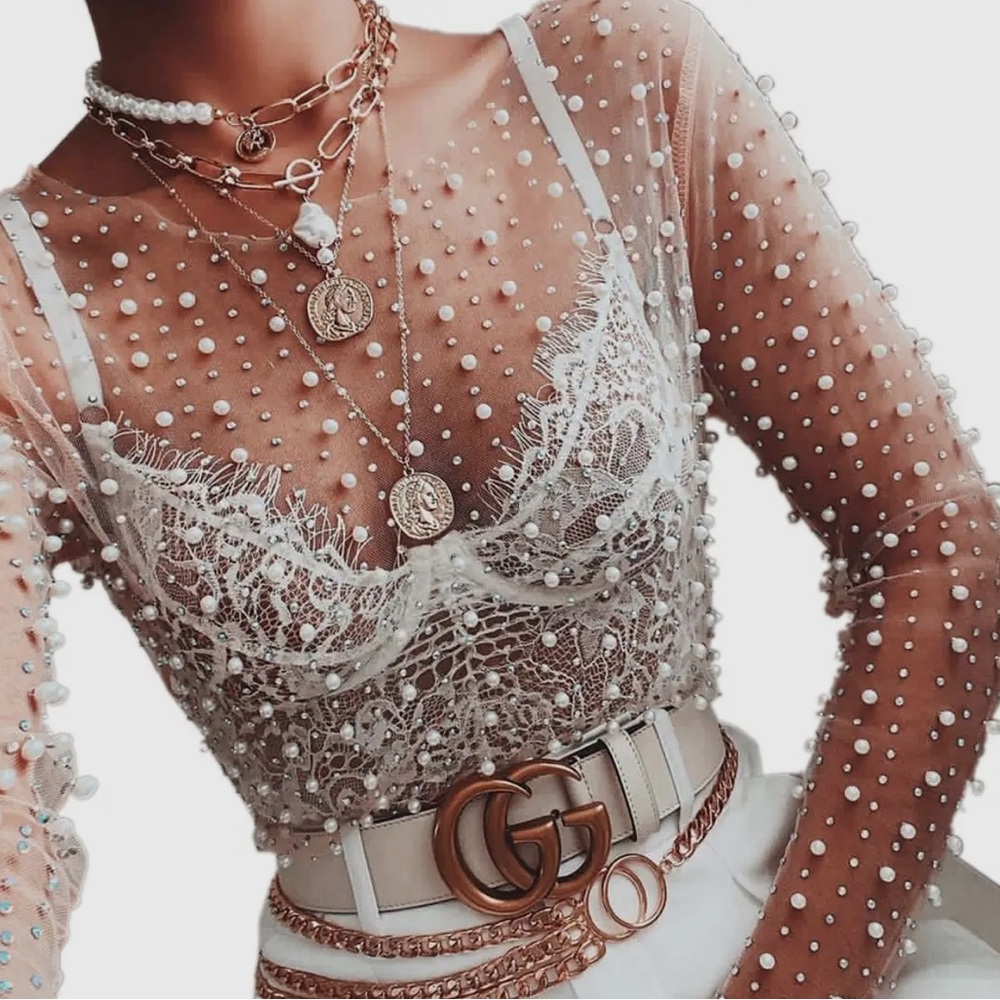 White Pearl Mesh Top